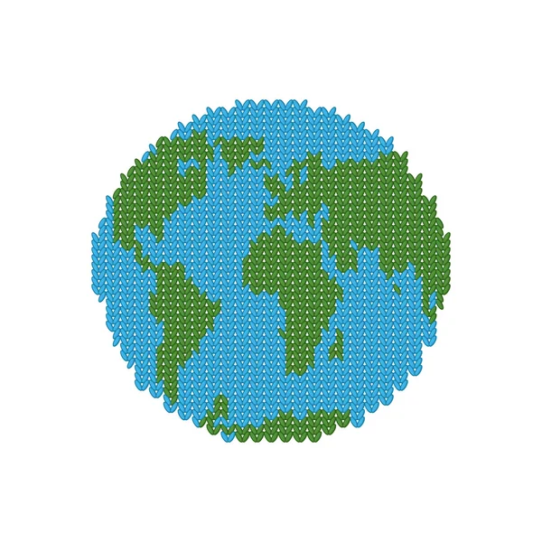 Gestrickte Erde. Globus aus Wolle. Winterversion des Planeten. cr — Stockvektor