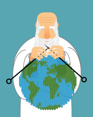 God Making Earth. Knitting World. Establishment of wool on plane