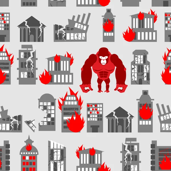 King Kong Ruined building seamless pattern. Dangerous Big Gorill — стоковий вектор