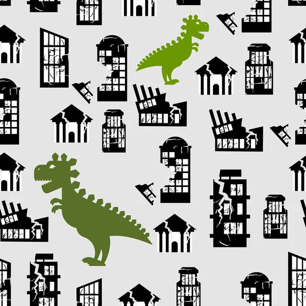 Godzilla destroys  city seamless pattern. Great Monster breaks d — 图库矢量图片