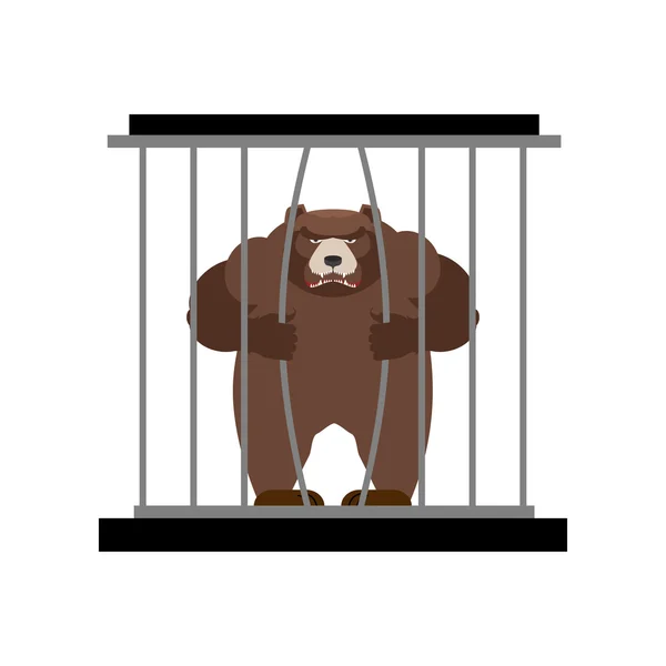 Bear in Zoo cage. Strong Scary wild animal in captivity. Large g — Stock Vector