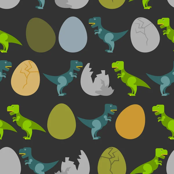 Tyrannosaurus and egg. Hatched  little t-Rex seamless pattern. O — Stock Vector