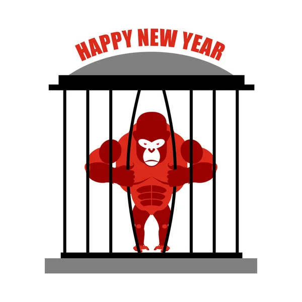 Gorilla wants to escape from cage. Symbol of new year red monkey — Stok Vektör