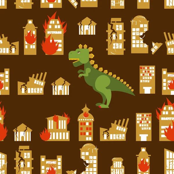 Monstrul distruge oraşul. Street and House rupt. Godzilla în cusătură — Vector de stoc