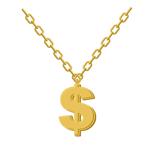 Gold dollar on chain. Decoration for rap artists. Accessory of p