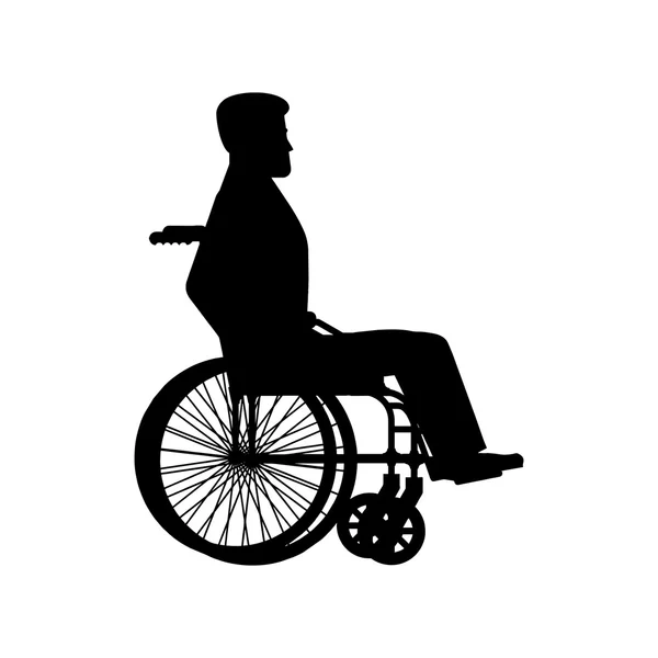 Silhouette de fauteuil roulant handicapé. Homme assis dans un chariot à roues — Image vectorielle