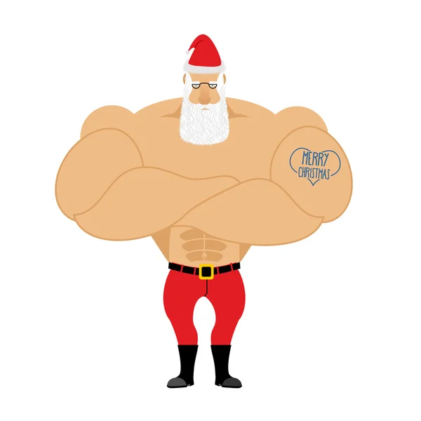 Strong Santa Claus. Santa with big muscles. Old bodybuilder with — Stok Vektör