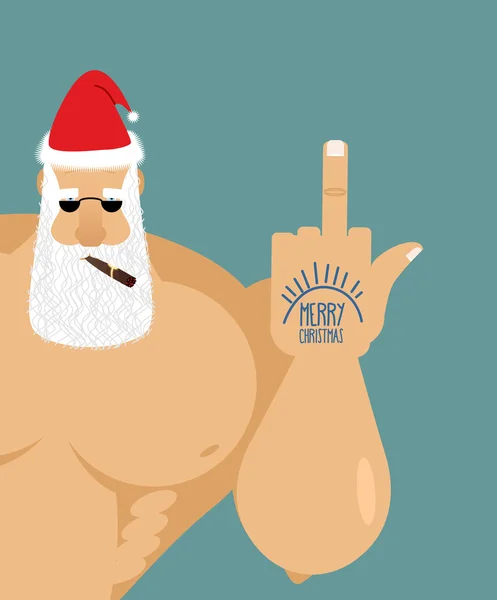 Bully bad Santa Claus shows fuck. Old grandfather with  cigar an — 图库矢量图片