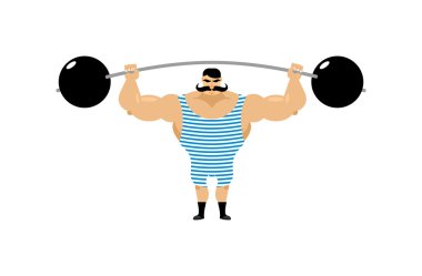 Vintage Strongman. Ancient athlete. Retro bodybuilder barbell. S