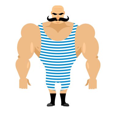 Retro strongman sportsman. Ancient bodybuilder with mustache. At
