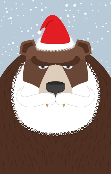 Russian Santa Claus-bear. Wild animal with beard and moustache. — 图库矢量图片