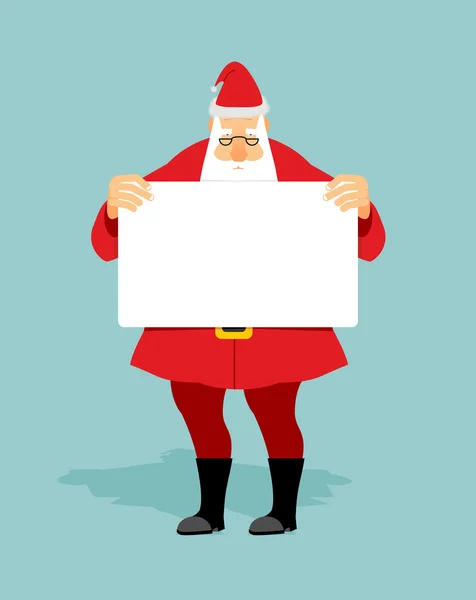 Santa with  blank sheet of white hands. Christmas character hold — 图库矢量图片