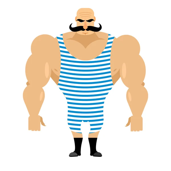 Retro strongman sportsman. Ancient bodybuilder with mustache. At — Stock Vector