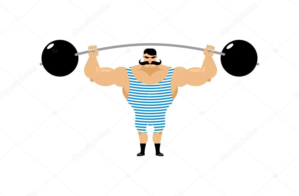 Vintage Strongman. Ancient athlete. Retro bodybuilder barbell. S