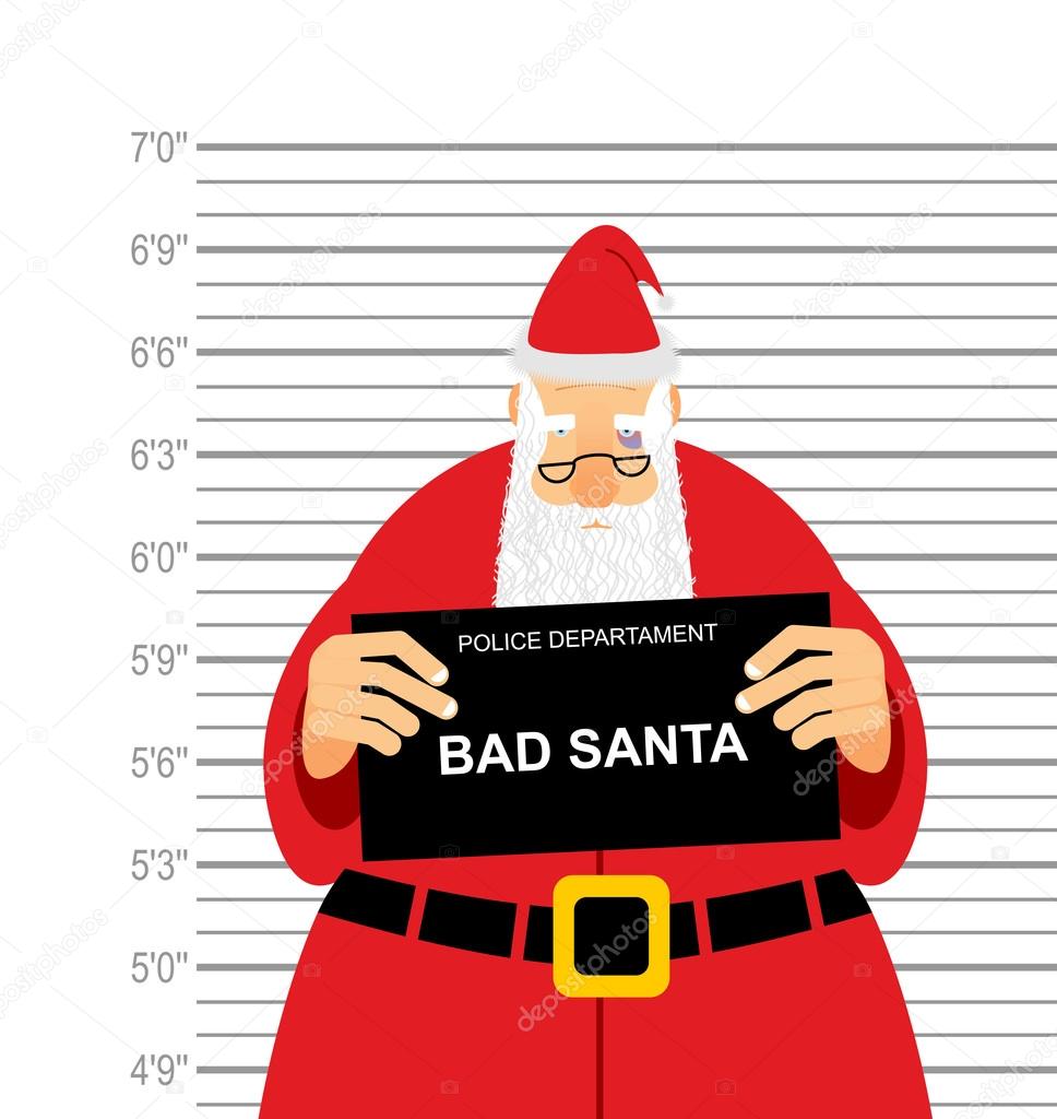 Mugshot is bad Santa. Arrested Sana Claus at  police station hol
