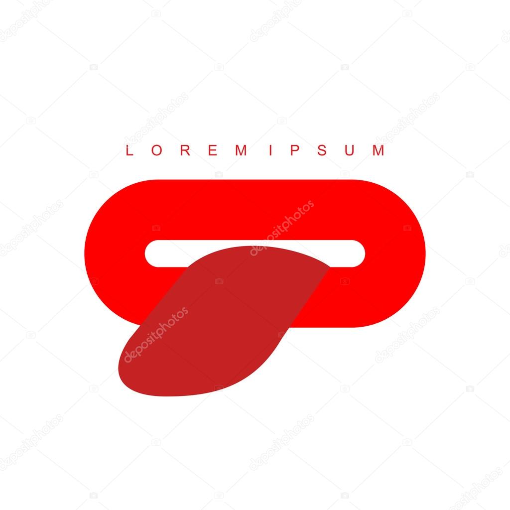 Lips with tongue abstract logo. Red mouth emblem