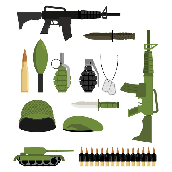 Set of icons for weapons of war. Military units: tank and grenad — Stock vektor