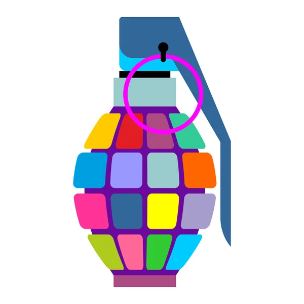 Colorful hand grenade for hippies. Color bursting part military — Stockový vektor