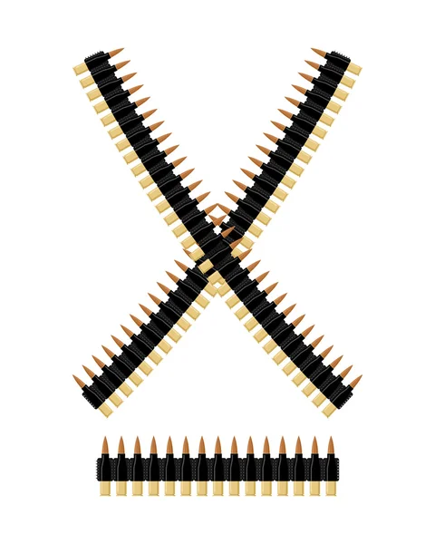 Bandolier with bullets. Ammunition belt. Tape cartridges for sub — Stockvector