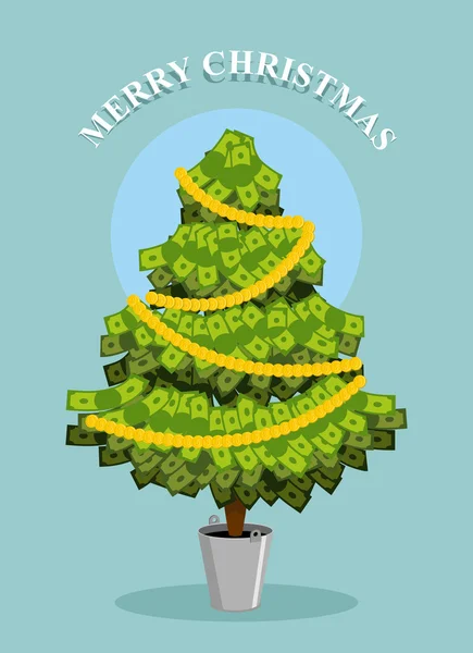 Merry Christmas. MoneyTree. Greeting card with financial well- b — 图库矢量图片