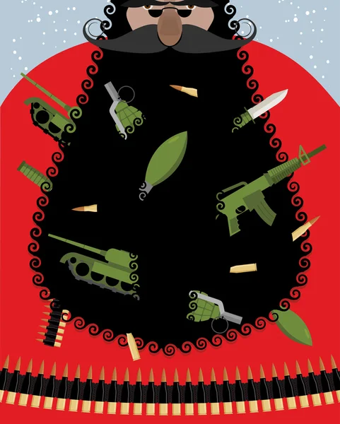 Villain Santa Claus. Grandfather of terrorist with gift. Weapons — Stockový vektor