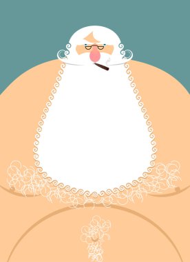 Old fat bearded grandfather. Hairy chest. Santa Claus naked. Old