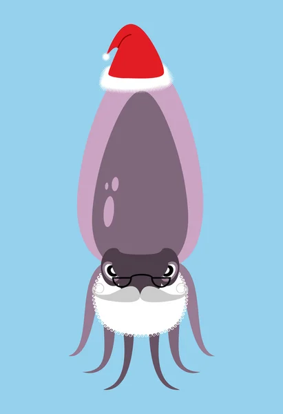 Santa Claus Cuttlefish. Octopus with beard and mustache. Marine — Stock vektor