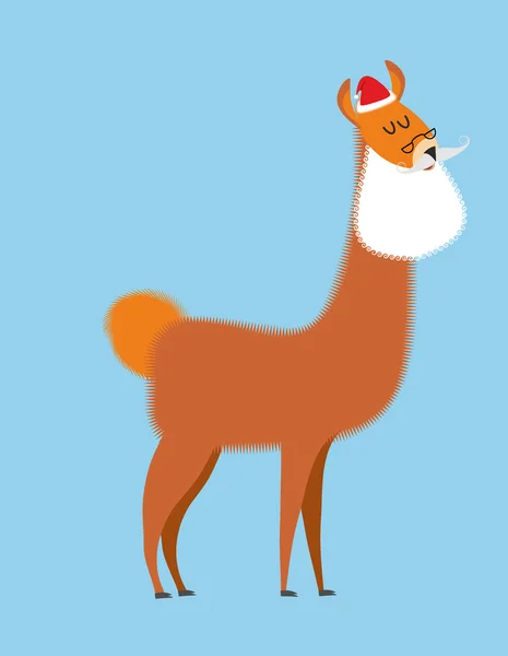 Alpaca Lama Babbo Natale. Animali selvatici con barba e — Vettoriale Stock