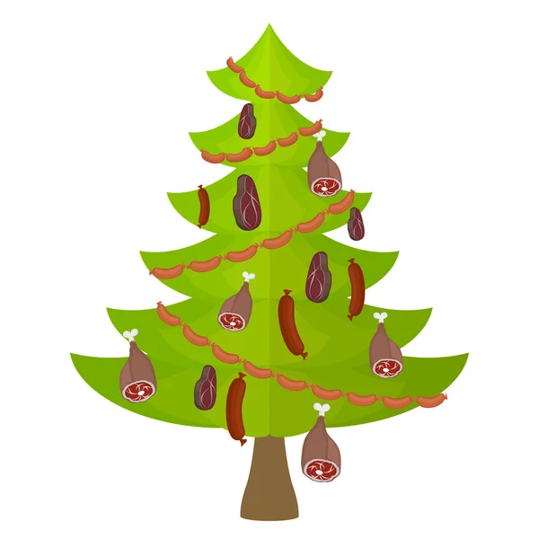 Comida de carne de árbol y delicadeza. Árbol de Navidad decorado con Garla — Archivo Imágenes Vectoriales