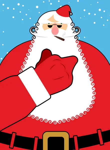 Bad Santa Claus shows fuck. Bad hand gesture. Bully Santa with c — Stock Vector