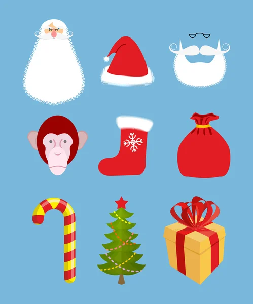 Christmas icons set. Characters: Christmas and new year gift. Sa — Stok Vektör