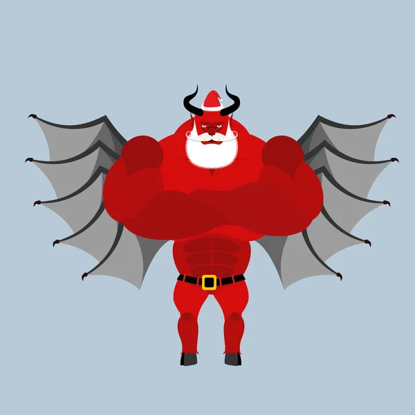 Satan Claus. Devil with beard and mustache. Red demon with horns — Wektor stockowy