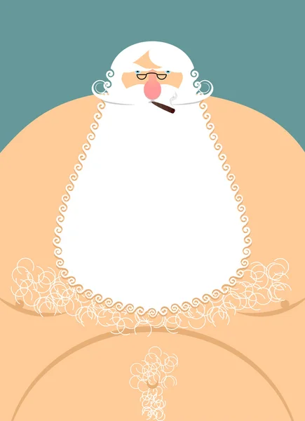 Old fat bearded grandfather. Hairy chest. Santa Claus naked. Old — Stock vektor