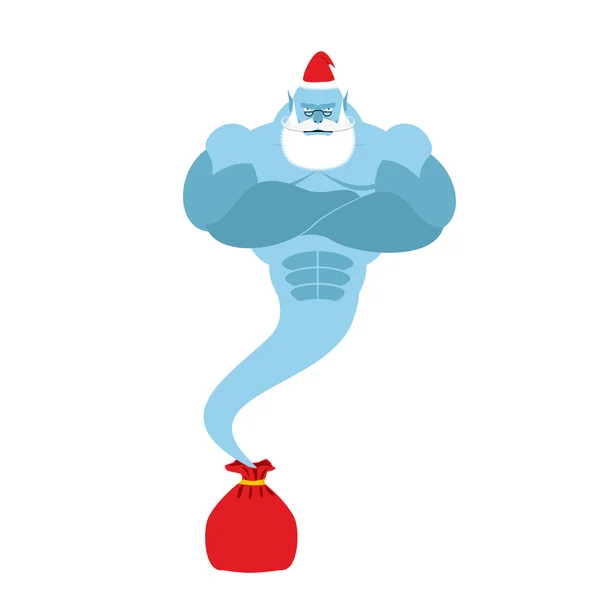 Genie is out of  bag Santa Claus. Magic spirit with a beard and — Stok Vektör