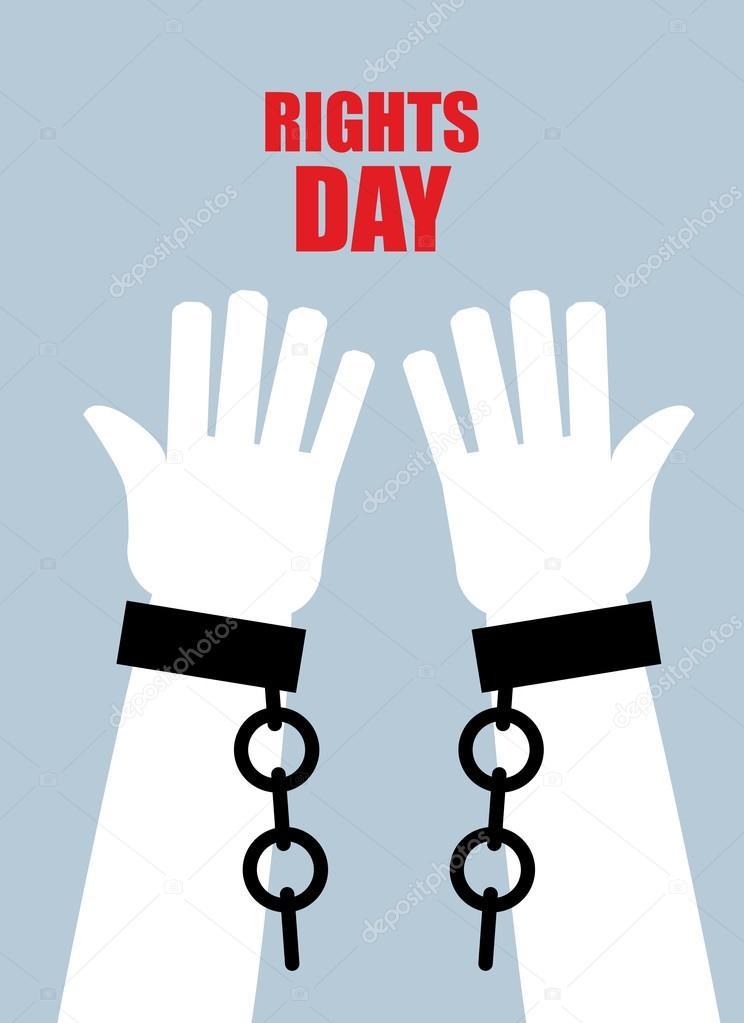 Rights day. Hands free. Torn chain. Broken shackles, handcuffs.
