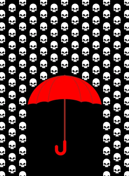 雨的头骨。把伞保护从骷髅的头。红色的 umb — 图库矢量图片