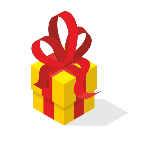 Caja de regalo con lazo. Caja amarilla y papeleo. Ilustraciones isométricas — Vector de stock