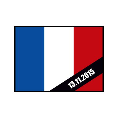 Şerit Fransa bayrağı üzerinde yas. 13 Kasım Paris'te saldırı,