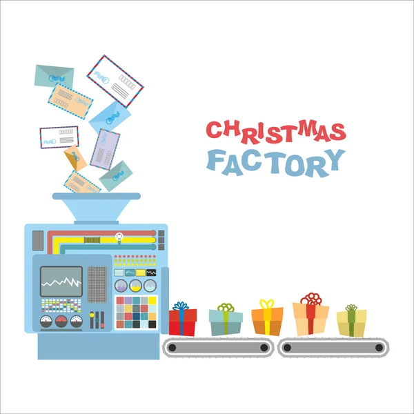 Kerstmis machine. Verwerking brieven van kinderen geschenken. Autom — Stockvector