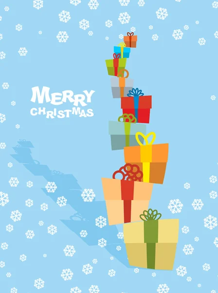 Regalos de torre y nevadas. Feliz Navidad. Muchos saludos hermosos — Vector de stock