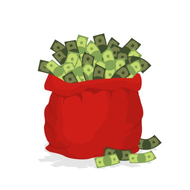 Para çantası Noel Baba. Büyük Kırmızı şenlikli çanta dolar dolu. 