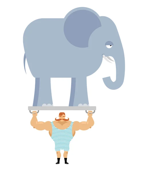 Antico atleta ed elefante. Un uomo forte del circo vintage. Bodybuil — Vettoriale Stock