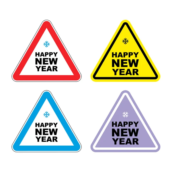 Attention happy new year. Sign warning holiday. Color label for — Stock Vector