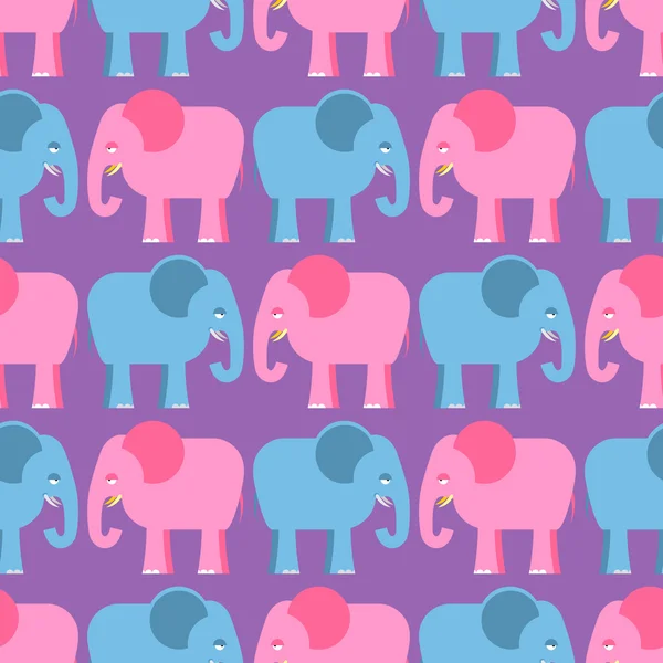 Elephants seamless pattern. Blue and pink animals of  jungle. Cu — Stockvector