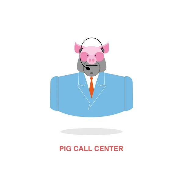 Pig call Center. Pig with headset. Farm animal costume responds — Διανυσματικό Αρχείο