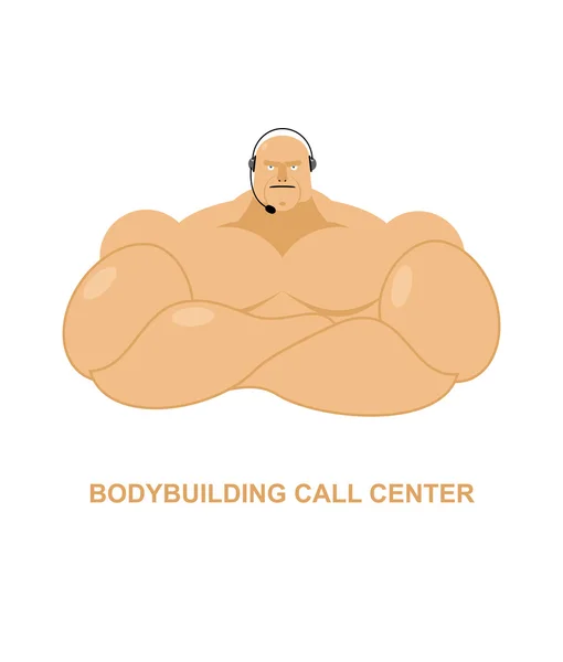 Bodybuilding call Center. Athlete with  headset Man with big mus — Stock vektor