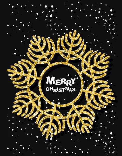 Goldene Schneeflocke. Frohe Weihnachten. stilvolle dunkle Grußkarten — Stockvektor
