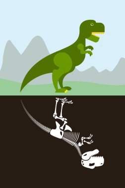 Tyrannosaurus doğada. Zemin toprak iskeleti. Jurassic monst