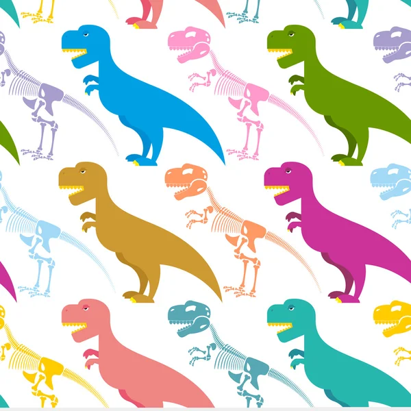 恐竜とスケルトンのシームレスなパターン。ティラノサウルス T-rex と — ストックベクタ