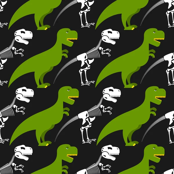 Dinosaur skeleton and seamless pattern. Green prehistoric monste Royalty Free Stock Vectors